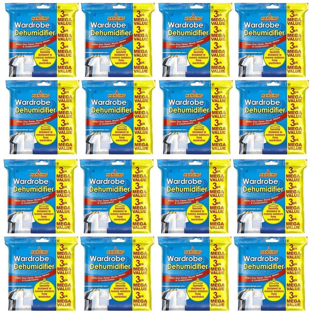 Wardrobe DEHUMIDIFIER Disposable Hanging Bags Room Moisture Absorber Condensation Remover for Damp, Mould in Home, Bathroom, Window, House, Kitchen, Bedroom Interior Traps (Pack of 48)