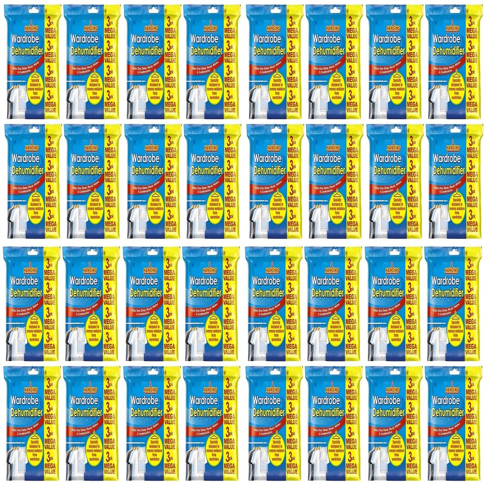 Wardrobe DEHUMIDIFIER Disposable Hanging Bags Room Moisture Absorber Condensation Remover for Damp, Mould in Home, Bathroom, Window, House, Kitchen, Bedroom Interior Traps (Pack of 96)