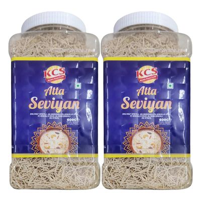 KCS Atta Seviyan 600g x 2 | Whole Wheat Vermicelli | Suitable for Sweet and Savoury Dishes | Ideal for Desserts, Upma & Breakfast Recipes | 1.2kg Total