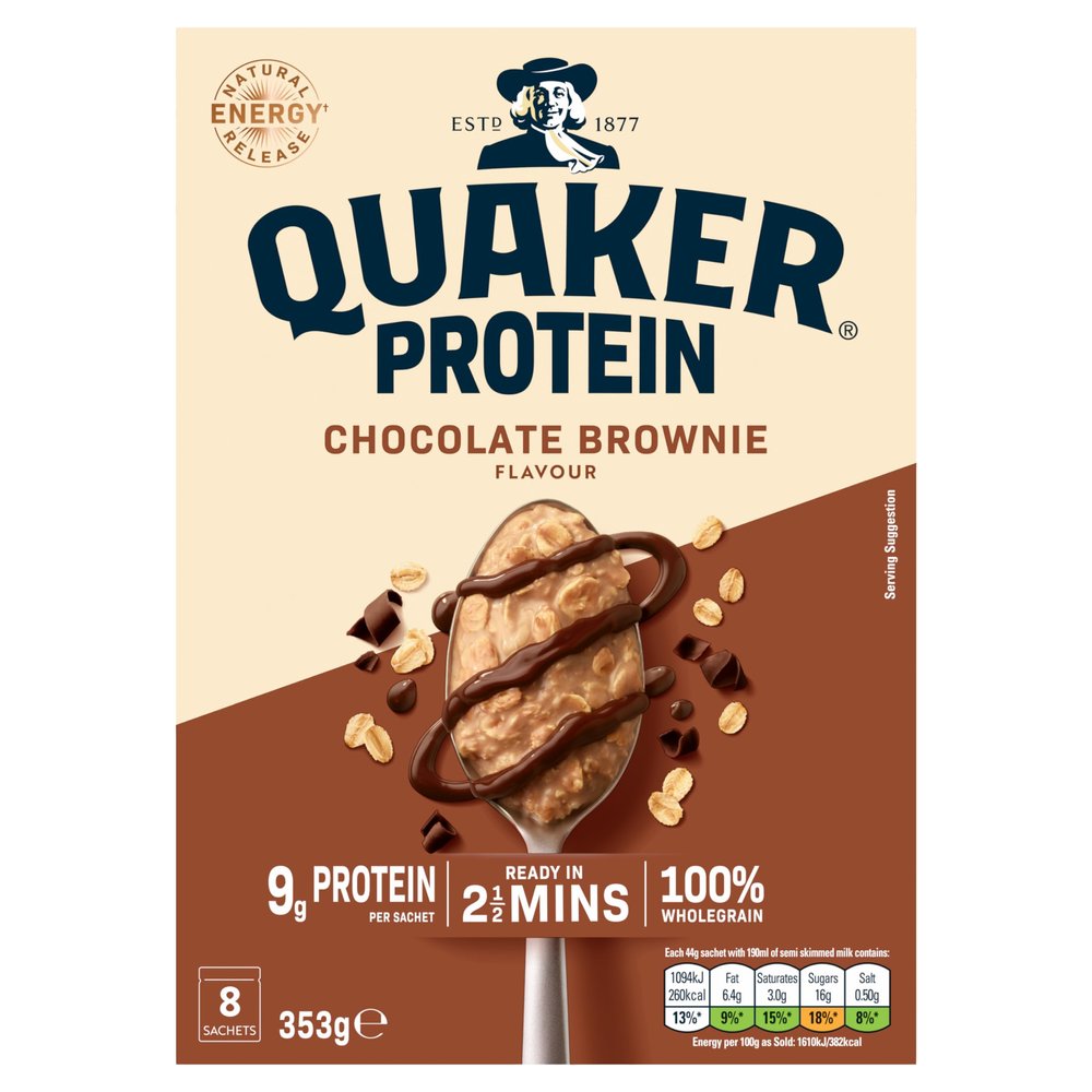 Quaker Oats High Protein Chocolate Brownie Porridge Sachets 8x44g