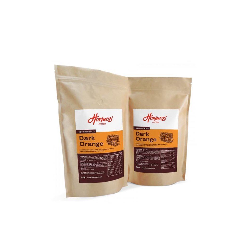 Hormozi Coffee - Dark Orange Gourmet Hot Chocolate Flakes 250g - Rich Creamy Made with Real Chocolate