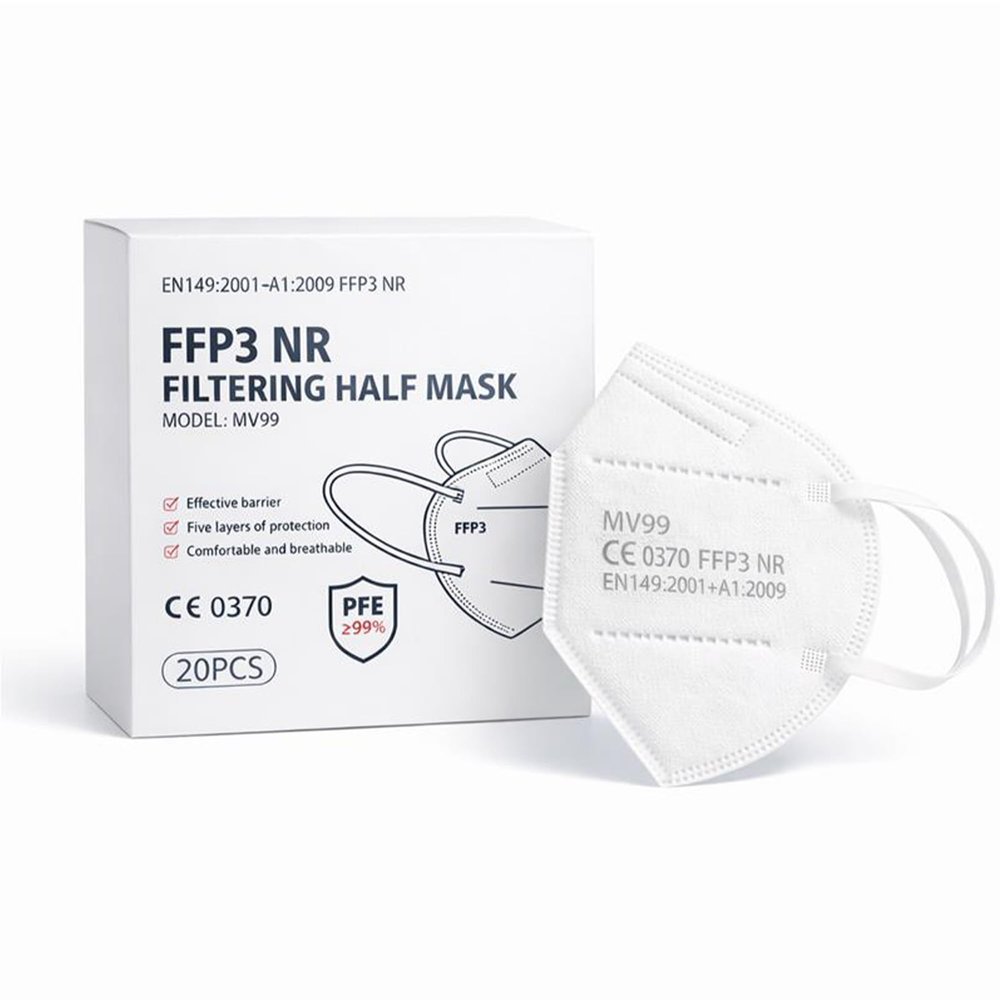 FFP3 Face Masks UK | CE 0370 Certified EN149:2001+A1:2009 | 5-Layer Protection & 99% Filtration | Comfortable Ear Loops, Easily Breathable & Hypoallergenic | White
