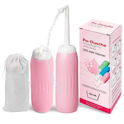 Foldable Butt Shower - 13 Holes for Stronger Water Jet, with 2 Sealing Rings, Lid, Dust Cap & Bag - Ideal as an Intimate Shower, Portable Bidet, for Travel (Pink, 700 ml)
