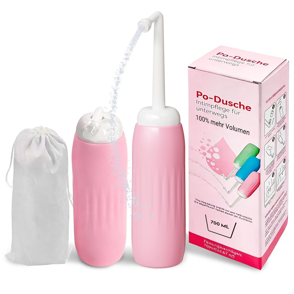 Foldable Butt Shower - 13 Holes for Stronger Water Jet, with 2 Sealing Rings, Lid, Dust Cap & Bag - Ideal as an Intimate Shower, Portable Bidet, for Travel (Pink, 700 ml)