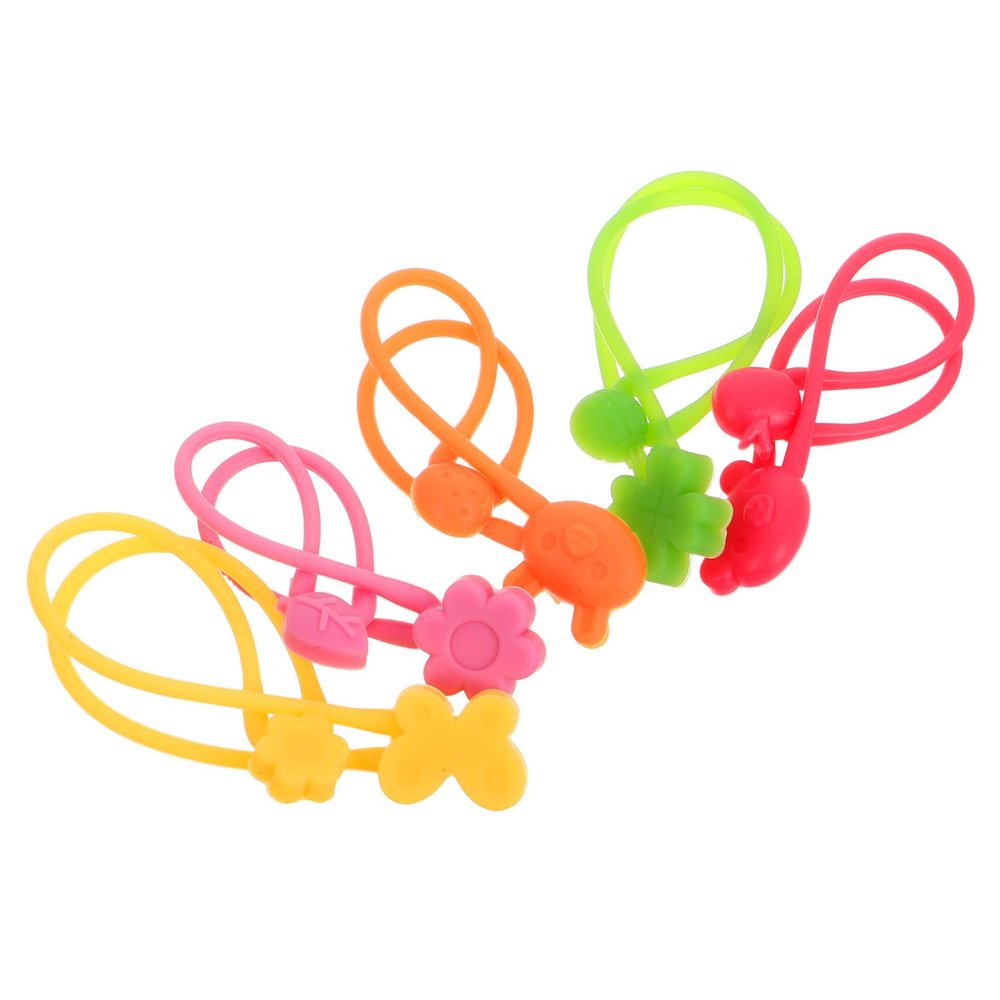 LALAFINA Reusable Flexible Silicone Bands 5Pcs Elastic Straps for Bento Box and Cable Organizing