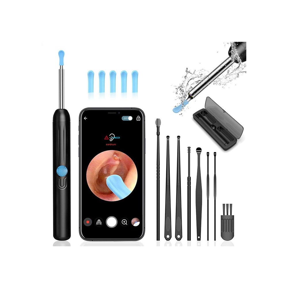 10MP HD Ear Cleaner with Camera, Ear Wax Removal Tool with LED Light, Wireless Ear Cleaning Kit with Tweezers & Silicone Scoop, IP67 Waterproof, Easy to Use (Black+Magnetic Absorption)