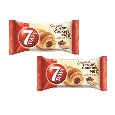 7Days Cookie and Cream 80g Creamy Filled Croissant Snack for Anytime Treat Product of Poland Pack of 2