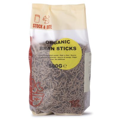 Wholefood Earth Organic Bran Sticks 500g - High Fibre Breakfast | Wholegrain | No Added Sugar | Vegan | Stock & Bite