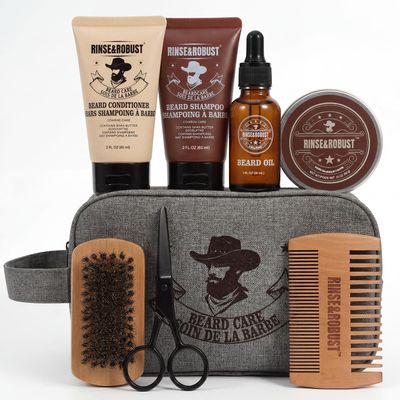Rinse & Robust Beard Grooming Kit for Men Gifts, 8PC Cedar Beard Care Kit