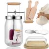 Retro Manual Butter Churn Kit - Wooden Hand-Crank Butter Maker with Glass Jar, Perfect for Fresh Cream, Keto Butter & Sustainable Homesteading (Farmhouse Must-Have) (51 OZ) view 1