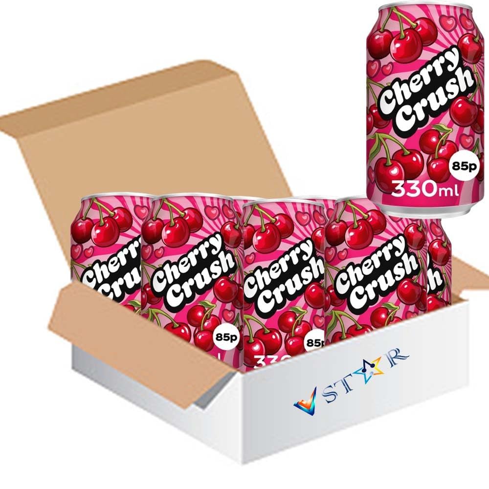 Zero Cherry Crush 330ml Sparkling Low-Calorie Cherry Flavour Soft Drink with Sweeteners, Refreshing Drink - DRP (24 x Can)