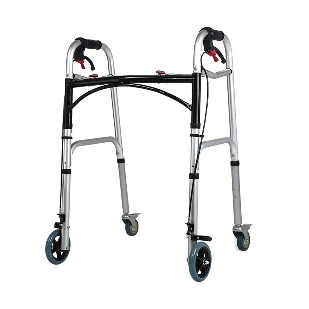 DFGHNBVC Adjustable Height Bariatric Heavy-Duty Folding Walker With Locking Swivel Wheels For Seniors Portable Mobility Aid For Elderly Adults