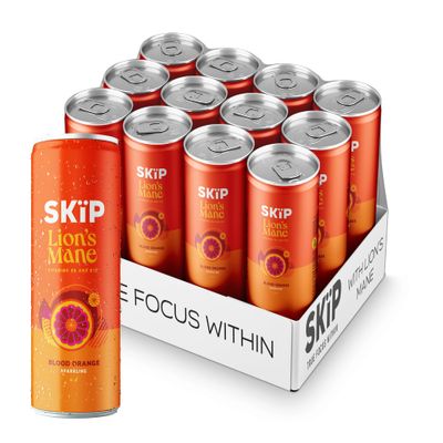 SKP Lions Mane 2000mg Sparkling Blood Orange| High in Vitamin B6 & B12 | Supports Focus and Mental Clarity | Low Calorie, No Added Sugar | Pack of 12 x 250ml