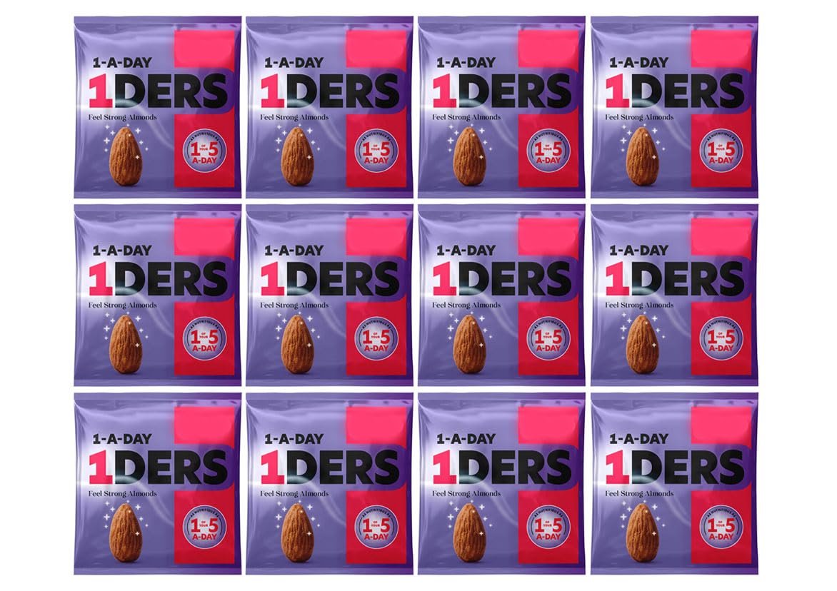 1-A-DAY 1DERS Feel Strong Almonds, Nutritious Snack, 1 of Your 5-A-Day, 25g,Pack Of 12