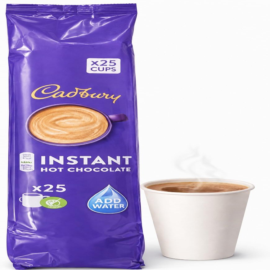 Cadbury Instant Hot Chocolate Cups - Add Water 25 Pack Cup Sleeve