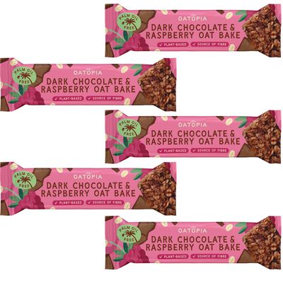 Oatopia Flapjack Bars Oat Bake 60g, Snack Bars, Breakfast Bars & Holiday Essentials (Pack of 5, Dark Chocolate)