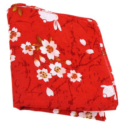 ADOCARN Japanese Style Bento Packing Cloth Fabric Wrapping Cloth with Cherry Blossom and Rabbit Print Red Untwisted Yarn Lightweight Design Convenient to Carry for Lunch Box