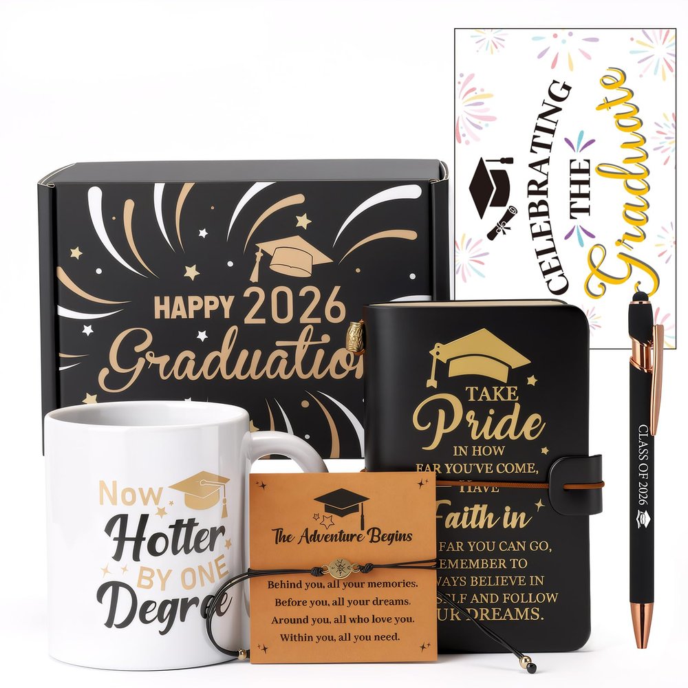 Graduation Gifts for Graduates Graduation Gift Box Includes 11oz Coffee Mug Compass Bracelet Inspirational Notebook and Pen Congratulations Card Congratulation Gift for College High School Graduates