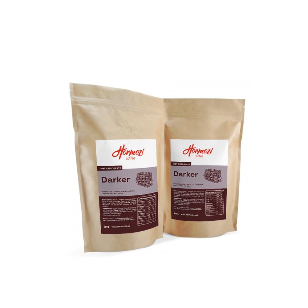 Hormozi Coffee - Darker Chocolate Gourmet Hot Chocolate Flakes 250g - Rich Creamy Made with Real Chocolate