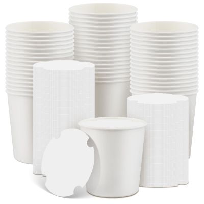 ARQRHTLY 100 PCS 130 oz Disposable Paper Popcorn Buckets with Paper Lids, Large White Blank Popcorn Buckets Food Snack Containers for Parties, Movie Night, Carnival, DIY Crafts, Snacks and Treats