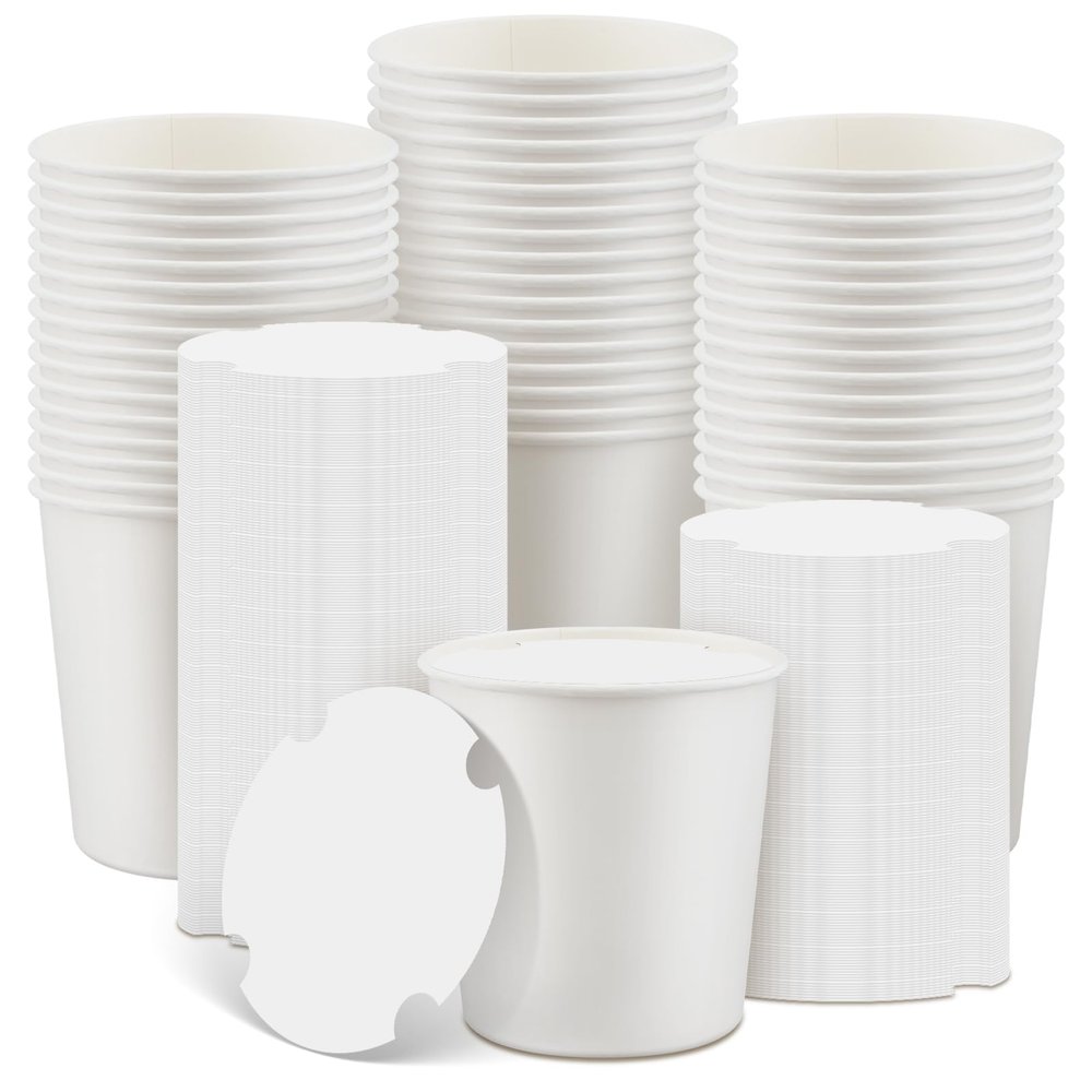 ARQRHTLY 100 PCS 130 oz Disposable Paper Popcorn Buckets with Paper Lids, Large White Blank Popcorn Buckets Food Snack Containers for Parties, Movie Night, Carnival, DIY Crafts, Snacks and Treats