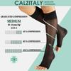CALZITALY PACK 1/2 Pairs Open Toe Graduated Compression Socks for Women 70 DEN, Flight Socks for Men and Women, Toeless Medical Support Socks 10-14 mm/Hg (Pack - 2 Pairs Black, XS/S) view 3