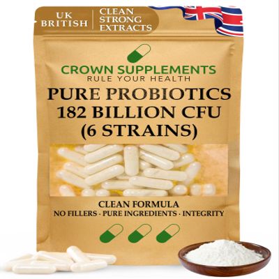 Pure Probiotic Capsules 182 Billion CFU | Clean 6 Strains | Probiotics for Women and Men | Crown Supplements UK (360 Capsules)