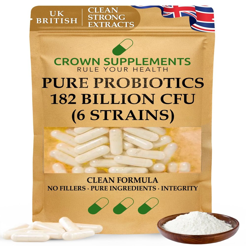 Pure Probiotic Capsules 182 Billion CFU | Clean 6 Strains | Probiotics for Women and Men | Crown Supplements UK (360 Capsules)