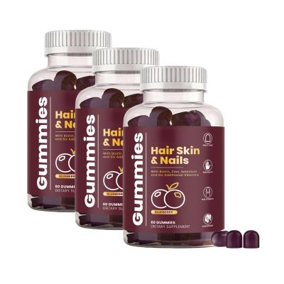 Hair Growth Gummies For Stronger, Glowing Skin & Healthy Nails - Berry Flavor, 60 Count, Daily Beauty Supplement(3PCS)