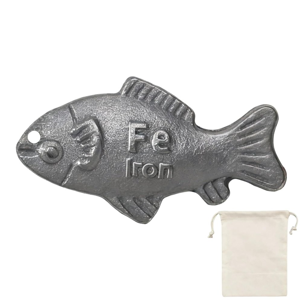 Kronabelle 2 Pcs Fish-Shaped Iron Supplement, Iron Fish Cooking Tool, Natural, Cast Iron, 5.9 X 3.9 In, Includes Cotton Bag For Iron Deficiency, Gray