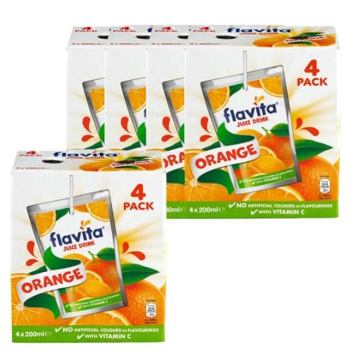 Flavita Orange Juice Drink 4 x 200ml Ready to Drink Citrus Juice with Vitamin C Lunchbox Friendly Cartons (Pack of 20)