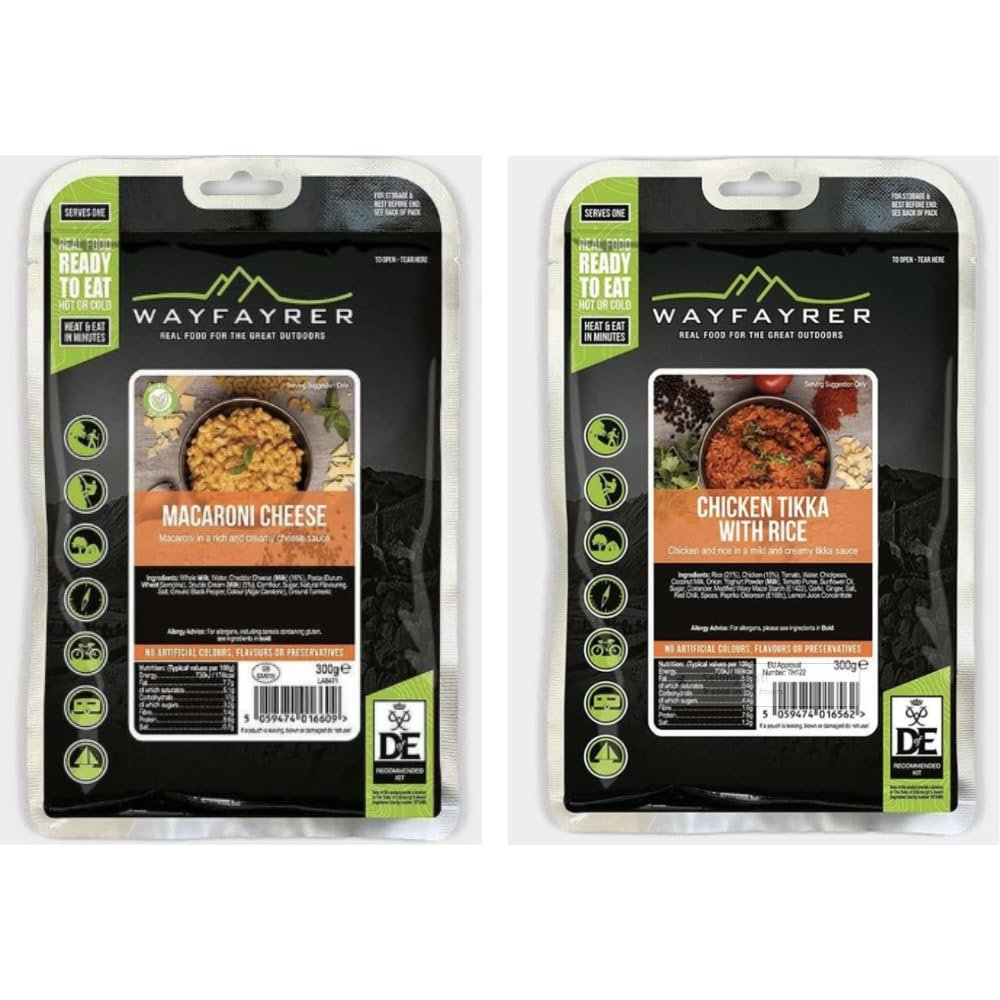 Expedition Ration Pack Macaroni Cheese & Chicken Tikka with Rice | 2 Hearty Ready Meals for Camping, Hiking & Emergencies | Outdoor Food Bundle by Black Nore Gifts