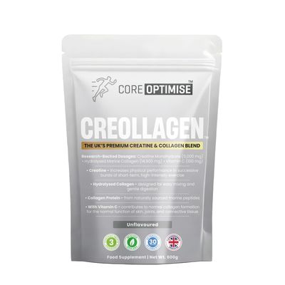 Creollagen 5,000mg Creatine Monohydrate & 14,900mg Marine Collagen Peptides | Premium Blend with Vitamin C | Strength, Recovery, Joint & Skin Support | 30 Servings | Made in UK (Unflavoured)