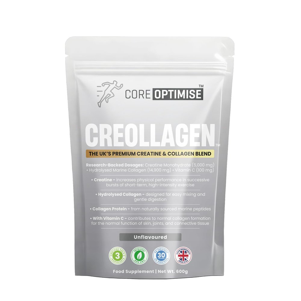 Creollagen 5,000mg Creatine Monohydrate & 14,900mg Marine Collagen Peptides | Premium Blend with Vitamin C | Strength, Recovery, Joint & Skin Support | 30 Servings | Made in UK (Unflavoured)