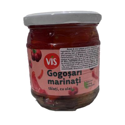 Vis Gogosari 400G Sweet and Sour Bell Pepper Pickles Drain Weight 220G Sliced with Oil Ready to Eat Product of Moldova Pack of 1