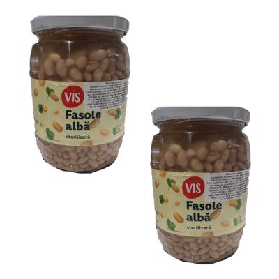 Vis Fasole Alba 700G White Beans in Salted Water Drain Weight 450G Jarred Food Ready to Use Product of Moldova Pack of 2