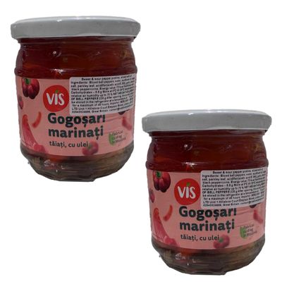 Vis Gogosari 400G Sweet and Sour Bell Pepper Pickles Drain Weight 220G Sliced with Oil Ready to Eat Product of Moldova Pack of 2