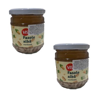 Vis Fasole Alba 410G White Beans in Salted Water Drain Weight 205G Jarred Food Ready to Use Product of Moldova Pack of 2