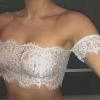2026 New Arrivals Sexy Women's Lingerie Lingerie Women's Off Shoulder Eyelashes Umbilical Cord Short Sleeve Lace Bra, White, M view 3