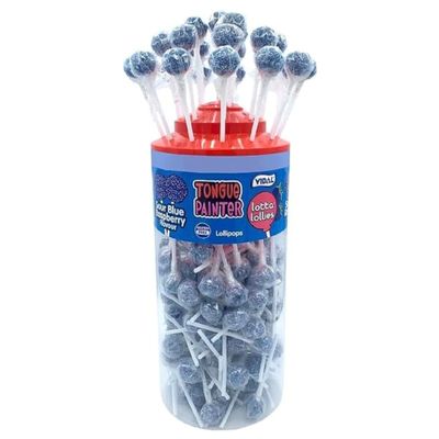 Vidal Lotta Lollies Sour Blue Raspberry Tongue Painting Lollipops 150 Count Bulk Tub | Fun, Long-Lasting Candy for Parties, Events & Sweet Shops