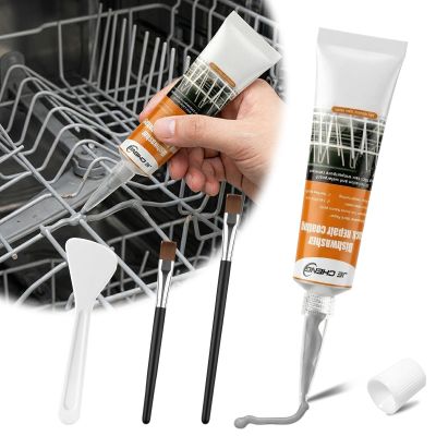 Mirriverse Dishwasher Basket Repair Glue 50ml Grey, Liquid Rubber Kit with Nozzle Spatula 2 Brushes, Silicone Sealant Waterproof Rust-Proof