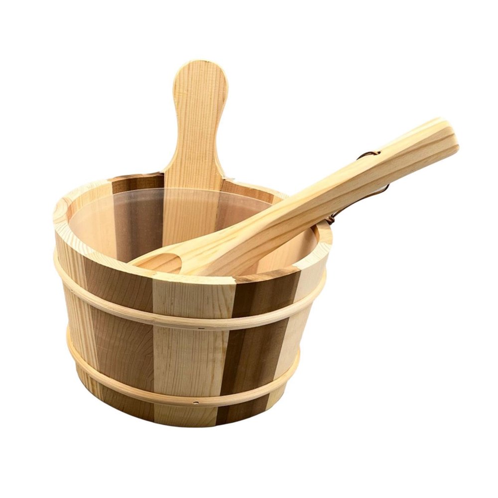 ALCXAZS Handcrafted Sauna Bucket and Ladle Set with Wooden Spoon Spa Bath Accessories Water Storage Bathing Barrel with Ladle Spoon is Made of Wood Bath Bucket Flower Pot Outdoor