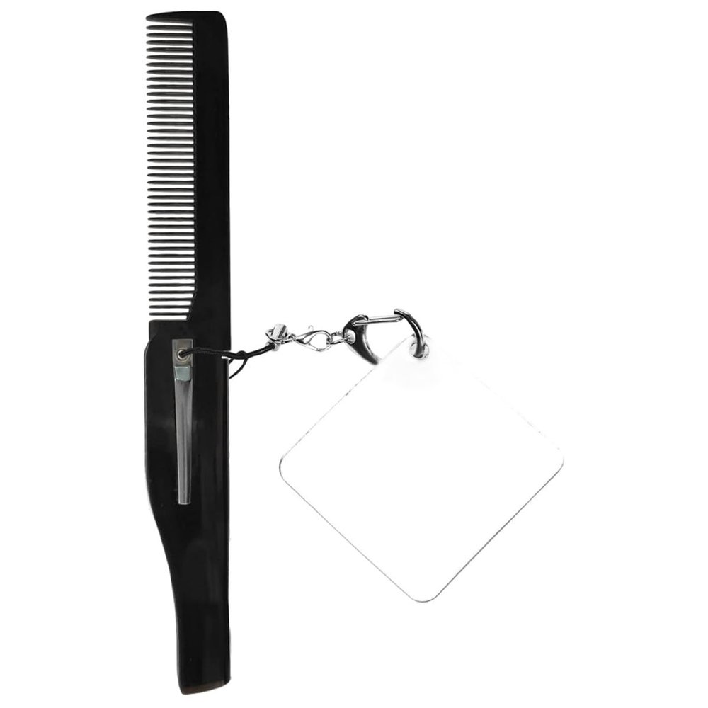 Abaodam Foldable Pocket Comb Folding Design, Plastic and Acrylic Material with Keyring Mirror for Men, Comfortable to Hold Small Square Shape for Travel and Trip Use