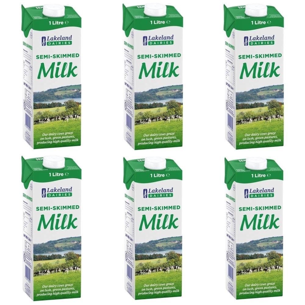 Lakeland Dairies Semi-Skimmed Milk 1L (Pack of 6) | Fresh UHT Long Life Milk | Source of Calcium & Protein | Ideal for Tea, Coffee & Cooking