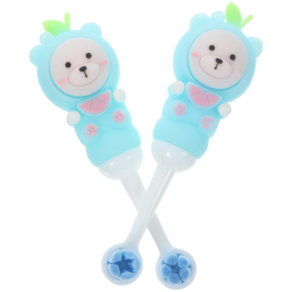 HOMOCONO Kids Toothbrushes for Gentle Care of Teeth and Gums with Soft Silicone Bristles 2pcs Bear Shape Design for Sensitive Teeth Cleaning Suitable for Toddlers and Children Ages 0-9