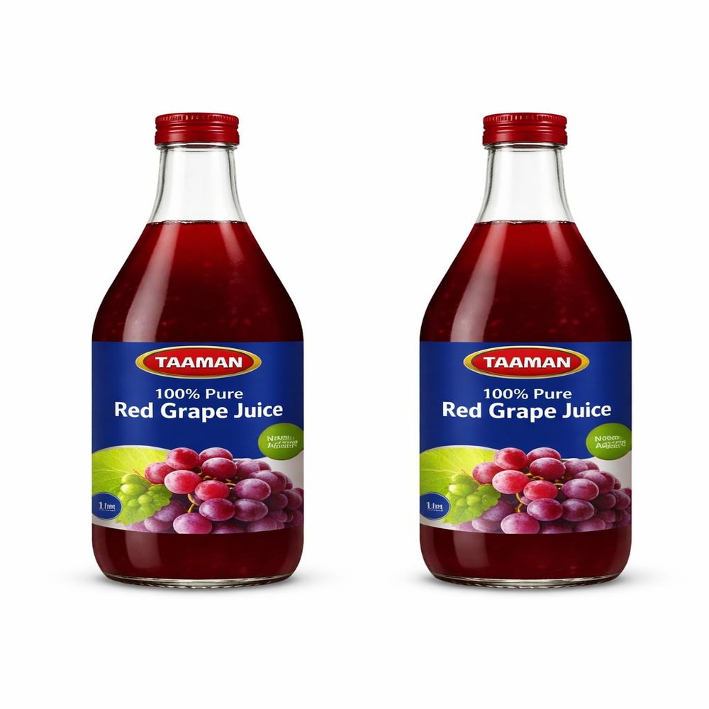 Taaman 1L 100% Pure Red Grape Juice Pack of 2 - Kosher Certified Natural Fruit Drink, No Added Sugar - Rich Flavour, Passover Family Table Beverage - Glass Bottle, Premium Quality Pressed Grapes