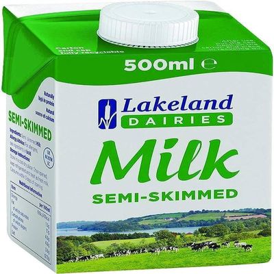 Lakeland Dairies Semi-Skimmed Milk 500ml (Pack of 24) | Fresh UHT Long Life Milk | Source of Calcium & Protein | Ideal for Tea, Coffee & Cooking