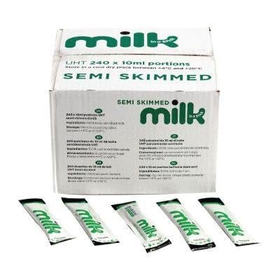 Lakeland UHT Semi-Skimmed Milk Sticks 10ml (Pack of 240) Long-Life Portion Milk Sachets for Tea & Coffee | No Refrigeration Needed | Ideal for Office, Travel & Catering