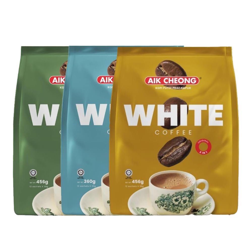 Aik Cheong White Coffee 12 Sachets (3 Packs) Assorted Malaysian Kopi Putih Instant Coffee Mix Quick & Convenient Coffee