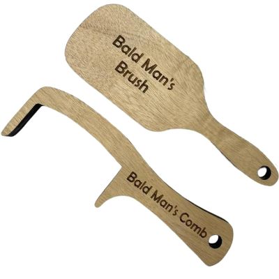 Bald Man Comb and Brush Set, Funny Wooden Hairless Grooming Tool for Hairless Men, Humorous Toothless Comb and Brush Gag Gift for Men, Birthday Prank Present (Natural Wood)